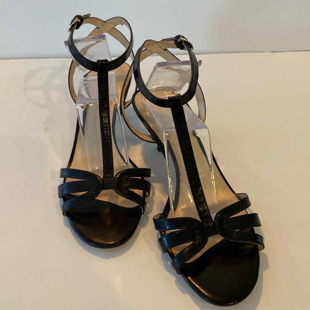 Nine West Odarlin Women Strappy Black Leather Dress  Pump Sandal Size 9.5